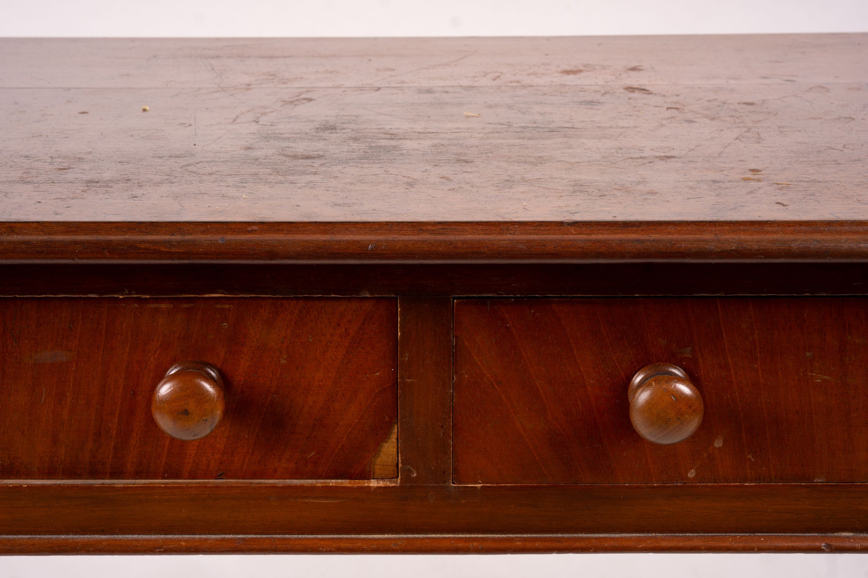 A Victorian mahogany two drawer side table, width 106cm, depth 52cm, height 73cm